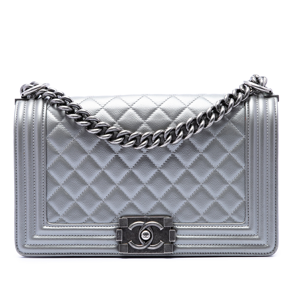 Pre-Loved Chanel Old Medium Quilted Metallic Caviar Boy Flap